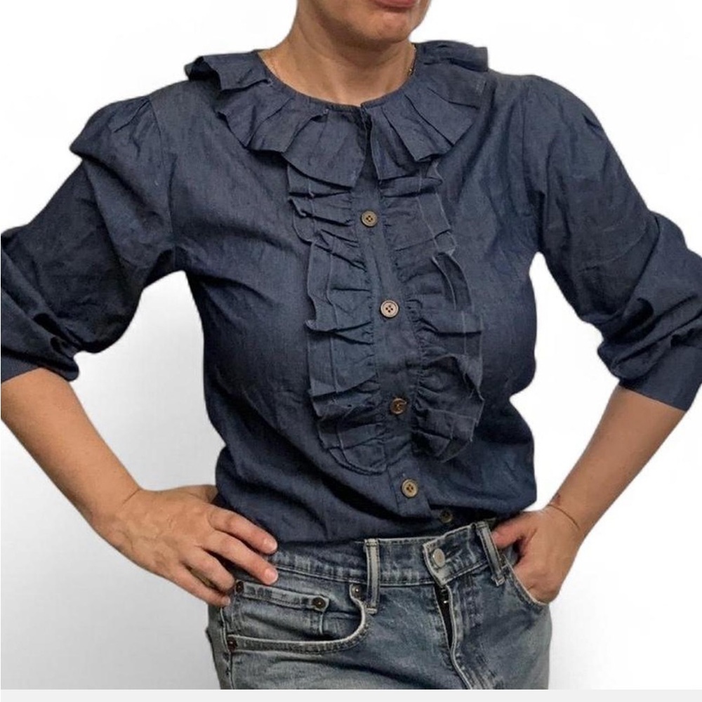 Women's Blue Ruffle Top - Picture 5 of 6